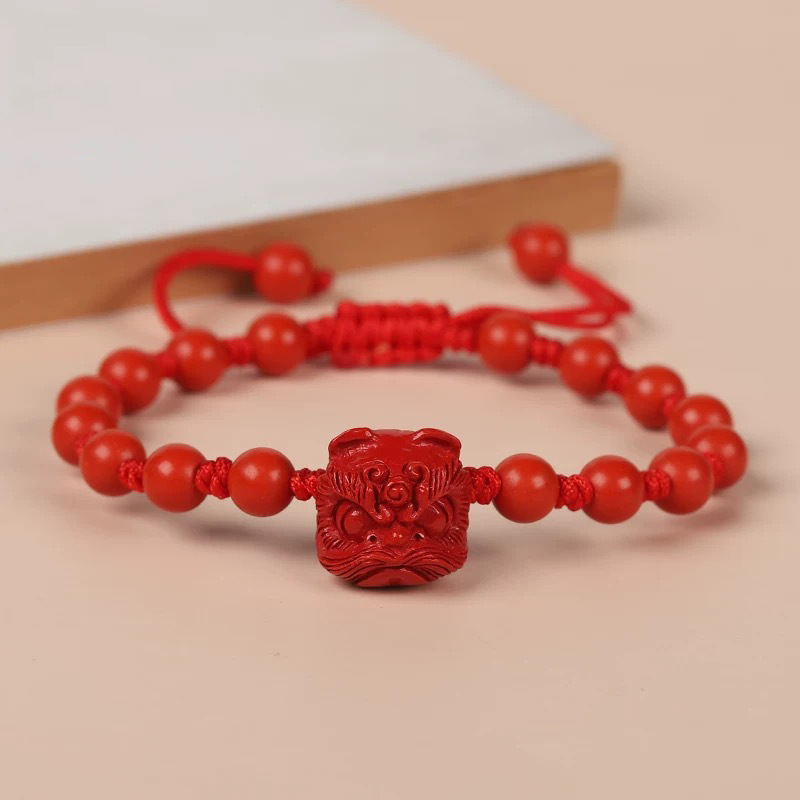Gemstone Bracelet Healing - Genuine Red Cinnabar Lion Dance Bracelet