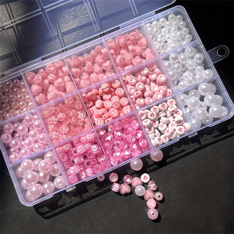 Charm Bracelet Beads - 10-piece pink alphabet box, acrylic beads,
