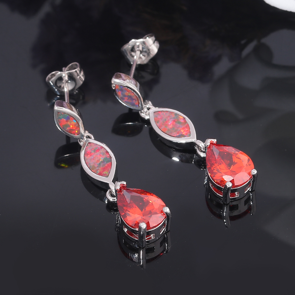 Opal Earrings Dangle - CiNily Created Red/Blue Fire Opal Red/Blue
