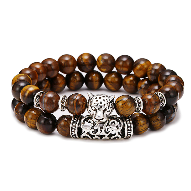 Gemstone Bracelet Healing - Premium 2Pcs/Set Leopard Beaded Men Apparel
