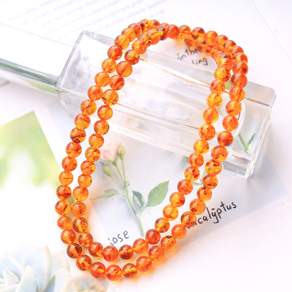 Gemstone Bracelet Healing - Natural Piebald Amber Orange 3 Laps
