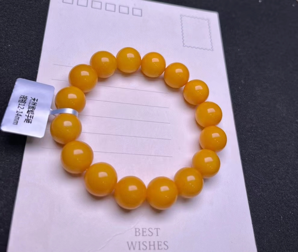 Gemstone Bracelet Healing - Natural Yellow Amber Gemstone Round Beads
