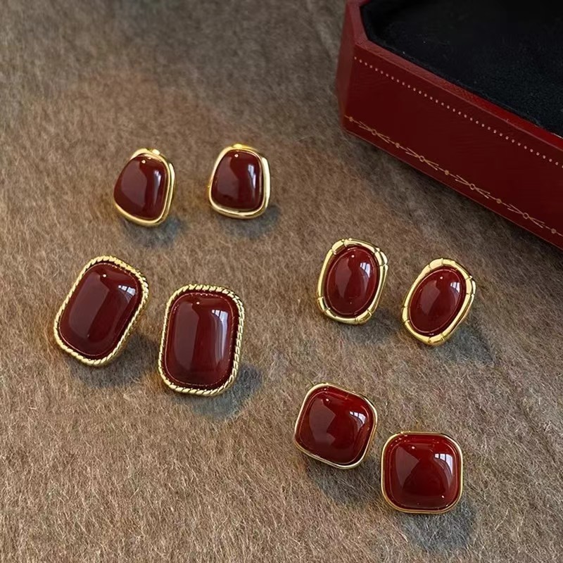 Vintage Enamel Wine Red Stud E - Opal Earrings Dangle review and price