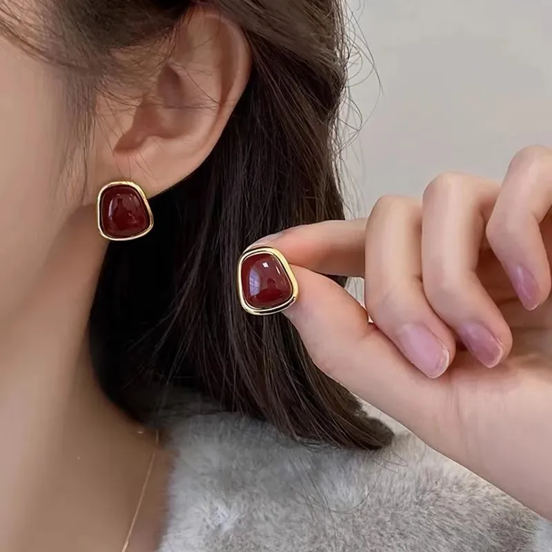 Vintage Enamel Wine Red Stud E - Opal Earrings Dangle review and price