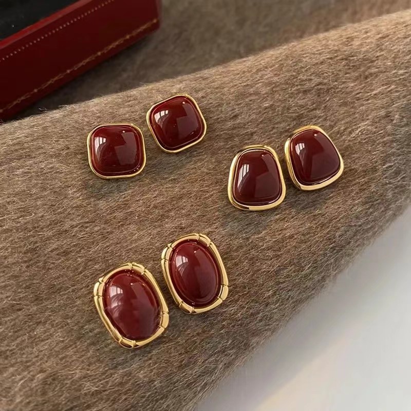 Vintage Enamel Wine Red Stud E - Opal Earrings Dangle review and price