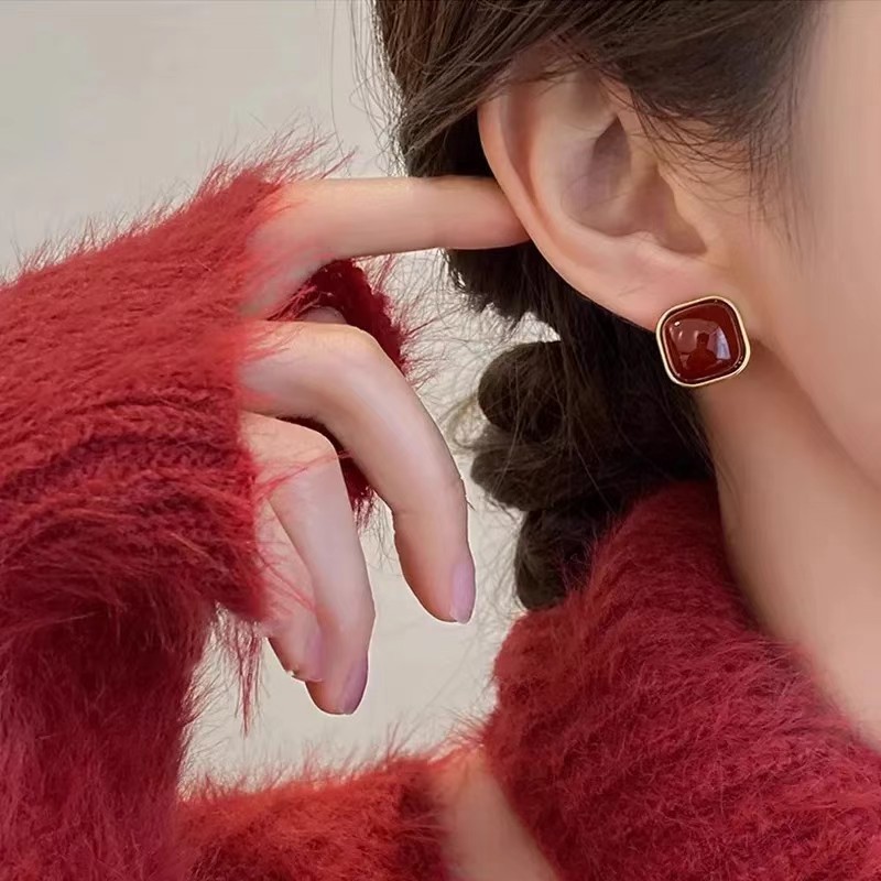Vintage Enamel Wine Red Stud E - Opal Earrings Dangle review and price
