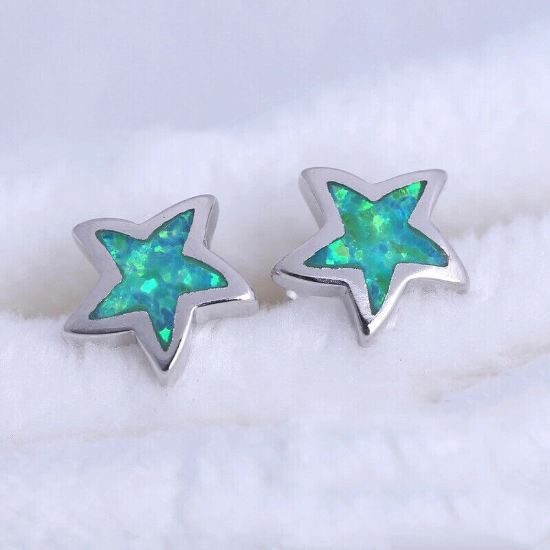 1 Pair Green/blue/white Pentag - Opal Earrings Dangle review and price