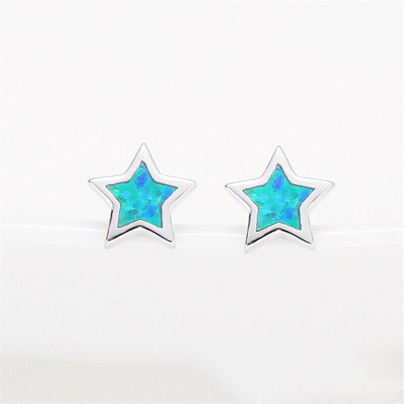 1 Pair Green/blue/white Pentag - Opal Earrings Dangle review and price