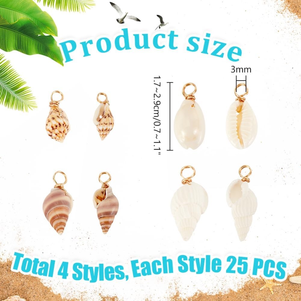 100pcs 4 Styles Natural Shell  - Charm Bracelet Beads review and price