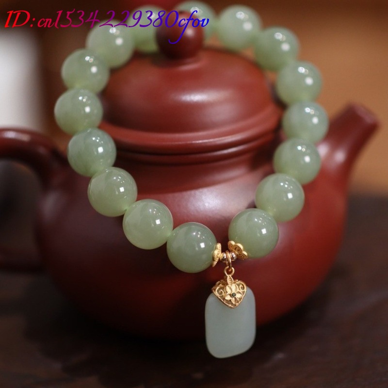 Natural Hotan Jade Bead flower - Gemstone Bracelet Healing review and price