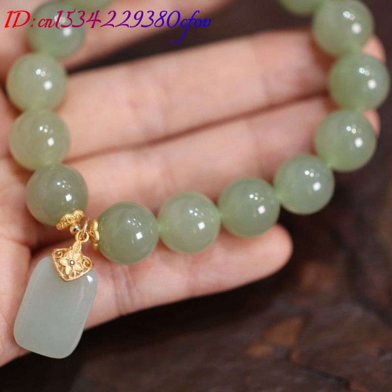 Natural Hotan Jade Bead flower - Gemstone Bracelet Healing review and price