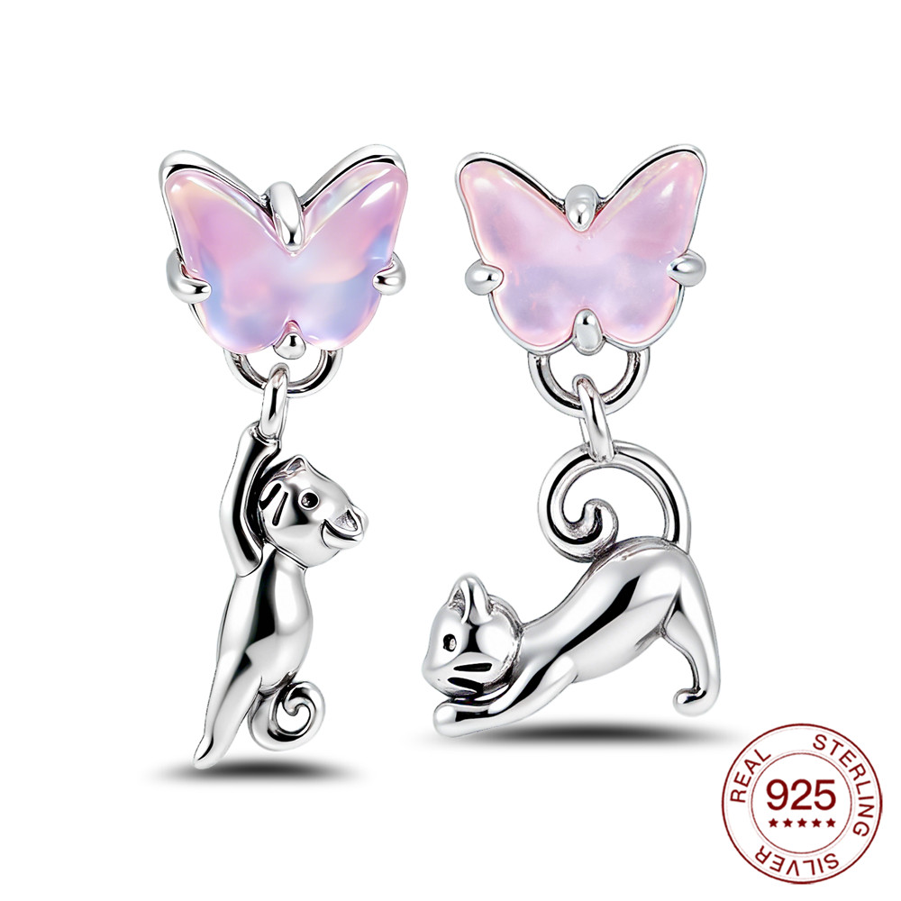 925 Sterling Silver Cat & Butt - Opal Earrings Dangle review and price